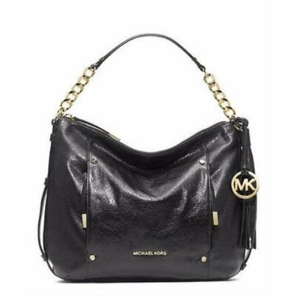 Michael Kors Handbags - NWOT Michael Kors Devon Leather Shoulder Bag Tote Satchel Black Gold Chain MINT